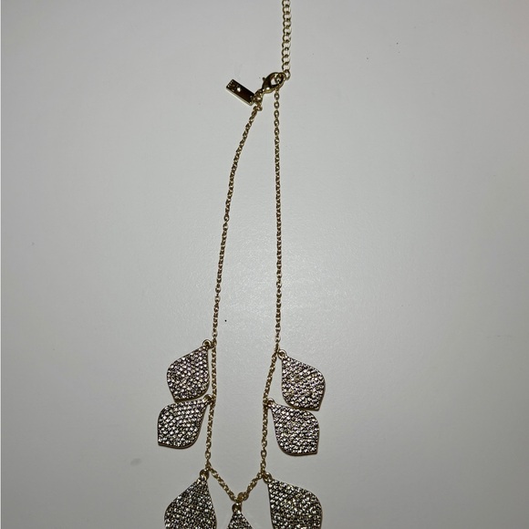 Gold-Tone Pavé Leaf Statement Necklace | Adjustable | Sparkle Drop Design - Picture 3 of 4